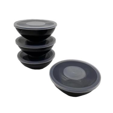 Imagem de Kit 4 Potes Redondo Com Tampa Marmita Sobremesa 600 Ml Preto - Dehaus