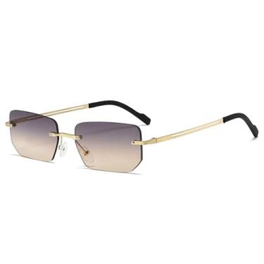 Imagem de Óculos de sol quadrados sem armação femininos, clássicos, ultraleves, de metal, para áreas externas, casual, com proteção solar UV400 (chá cinza)