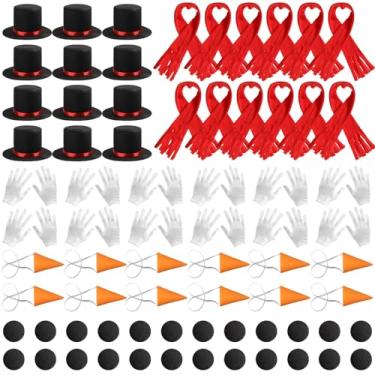 Imagem de ShinyMatch 36 Pieces Christmas Snowman Costume Kit Including Snowman Hat and Scarf with Gloves Orange Carrot Nose Pom Pom Balls for Adults Crafts Christmas Cosplay Party Supplies