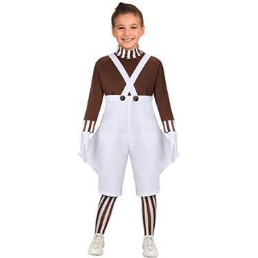 Imagem de ZIFUNMUR Kids Boys Candy Chocolate Factory Worker Halloween Cosplay Costume Shirt Jumpsuit Outfit Set with Gloves Leggings (Kids, X-Large)