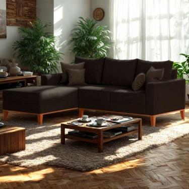 Imagem de Sofá 3 Lugares Beny Com Chaise Esquerdo Corino Marrom
