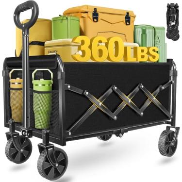 Imagem de Carrinhos dobráveis – Vagão dobrável dobrável 163 kg – Carrinho de vagão com rodas portátil para esportes, acampamento, armazenamento, viagens, compras – Preto 2