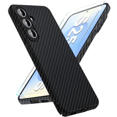 Imagem de Capa de fibra de carbono para Samsung Galaxy S25 Plus com protetor de tela Slim Fit para Samsung S25 Plus, capa de telefone resistente, durável, fina, híbrida, capa de proteção de policarbonato 5G