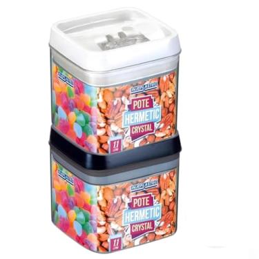 Imagem de Kit Com 2 Potes Herméticos De Acrílico Para Mantimentos Tampa Com Trava 1100Ml (Branco/Preto)