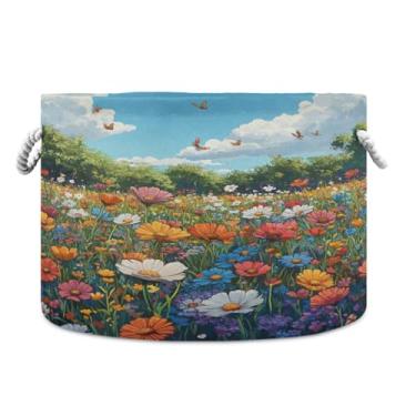 Imagem de Blueangle Cesta de armazenamento de prado de flores silvestres coloridas de 50,8 cm P x 35,5 cm A - cesto de roupa extra grande dobrável, organizador de brinquedos e armazenamento doméstico à prova