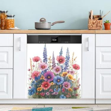 Imagem de ATTX Capa magnética para lava-louças de jardim aquarela, 58,4 cm C x 66 cm A, decoração da capa da máquina de lavar louça, decalques de armário doméstico e eletrodomésticos adesivos #201