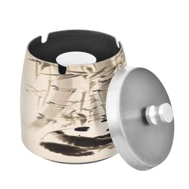 Imagem de Blueangle Cinzeiro de bambu panda chinês com tampa para cigarros, à prova de vento/chuva, aço inoxidável, sem fumaça, inodoro, cinzeiro para uso interno ou externo (384)