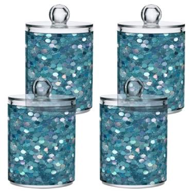 Imagem de ATTX Dispensador de suporte Qtip com padrão de glitter para bola de algodão, cotonete, frasco de boticário de plástico transparente, decoração de casa, pote de armazenamento de cozinha, pacote com 4
