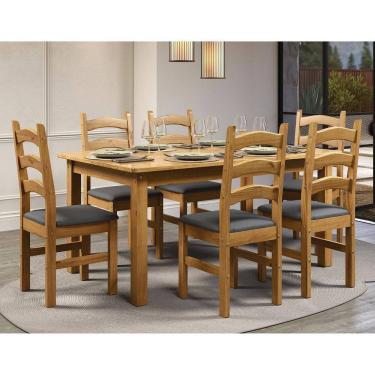 Imagem de Conjunto com Mesa de Jantar 160cm e 6 Cadeiras Estofadas 100% Madeira Maciça Napoli Espresso Móveis Nogueira/Cinza