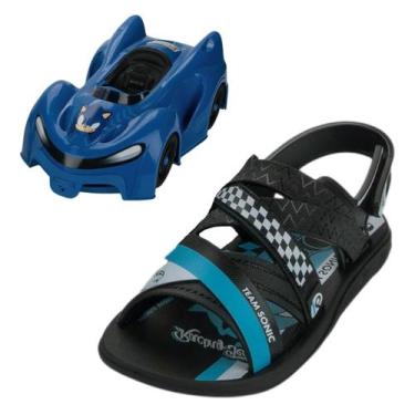 Imagem de Sandalia Infantil Menino Ajustavel Carrinho Sonic Fast Car, Preto, Azu