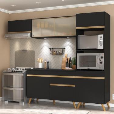 Imagem de Armário De Cozinha 252cm Com Leds Multimóveis Preto/dourado
