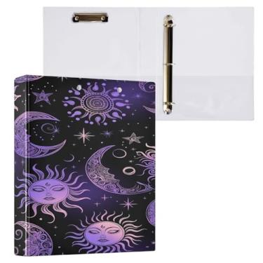 Imagem de Blueangle Fichário de 3 anéis para sol, lua e estrelas, com prancheta e 2 bolsos - organizador de documentos decorativos de 3 cm para escritório, suprimentos para reuniões (197)