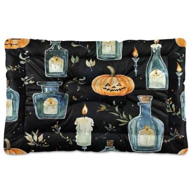 Imagem de SEHANY Cama de Halloween com abóboras amarelas para cães, gatos, outono/inverno, caixote grosso, macio, para animais de estimação, antiderrapante, lavável, para cães pequenos, médios e grandes, gatos