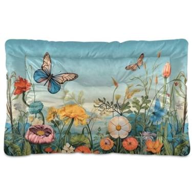 Imagem de SEHANY Cama de jardim de flores silvestres para cães e gatos com fundo antiderrapante, caixa de canil, colchão macio para animais de estimação, lavável para cães pequenos, médios e grandes, gatos, 45