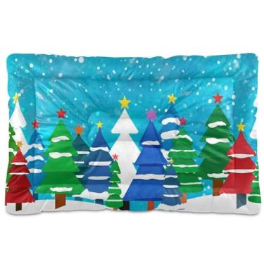 Imagem de SEHANY Cama de árvore de Natal em aquarela para cães e gatos com fundo antiderrapante, caixa de canil, colchão macio para animais de estimação, lavável para cães pequenos, médios e grandes, gatos, 91