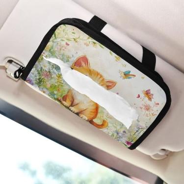 Imagem de SEHANY Porta-lenços de carro de gato fofo, caixa de lenços de papel de carro, suporte de guardanapo retangular dispensador de máscara de carro caixa de lenços de veículo para automóvel universal