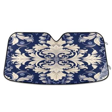 Imagem de ATTX Para-brisa de carro padrão azul branco 134.6 cm x 59.7 cm escudo solar universal com proteção UV, persiana de janela frontal automática dobrável para caminhões Sedans SUVs #730