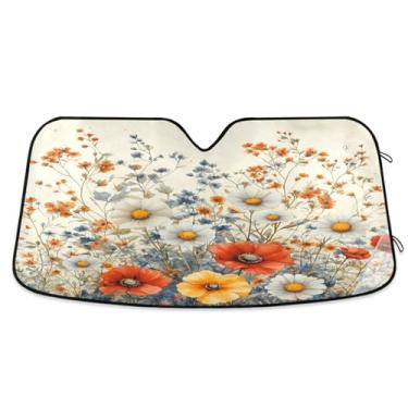 Imagem de ATTX Elegant Wildflowers para-sol para para-brisas de carro 134.6 cm x 59.7 cm Protetor solar universal com proteção UV, persiana de janela frontal automática dobrável para caminhões Sedans SUVs #51