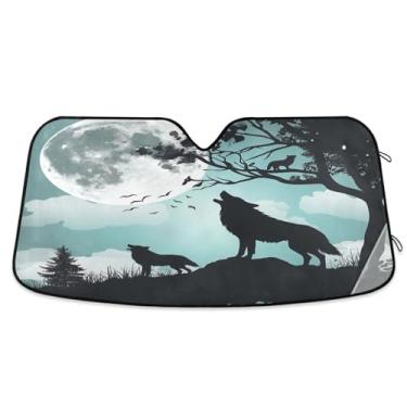 Imagem de ATTX Para-brisa de carro Evening Moon Wolf 134.6 cm x 59.7 cm Protetor solar universal com proteção UV, persiana de janela frontal automática dobrável para caminhões Sedans SUVs #94