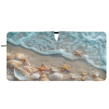 Imagem de Blueangle Para-brisa estrela do mar e coral - 149.9 cm x 76.2 cm dobrável carro janela dianteira para-sol blocos raios UV viseira solar (767)