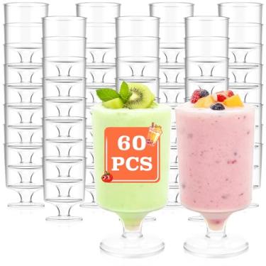 Imagem de Bgtecho Pacote com 60 copos de sobremesa com colheres, mini copo de sobremesa transparente de 85 g, copos de vinho de plástico, copos de parfait descartáveis, copo de aperitivo para servir pudim