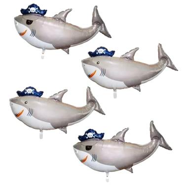 Imagem de 4PCS Giant Shark Aluminum Balloons for Birthday Baby Shower Ocean Animal Shark Theme Party Decorations