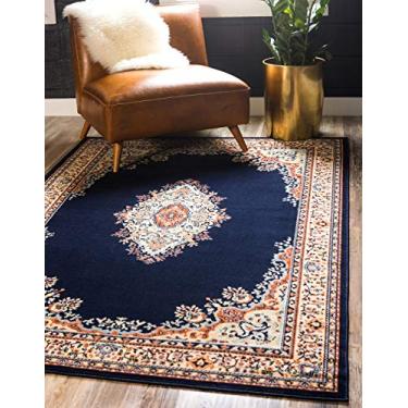 Imagem de Unique Loom Reza Collection Tapete tradicional estilo persa, 60 cm x 90 cm, azul marinho/marfim