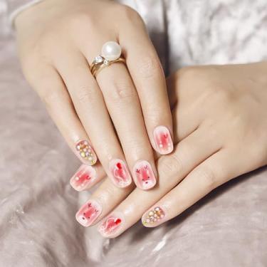 Imagem de Unhas reutilizáveis de pressão, manicure francesa prensada com mini lixa de preparação, unhas postiças curtas quadradas com desenhos para mulheres