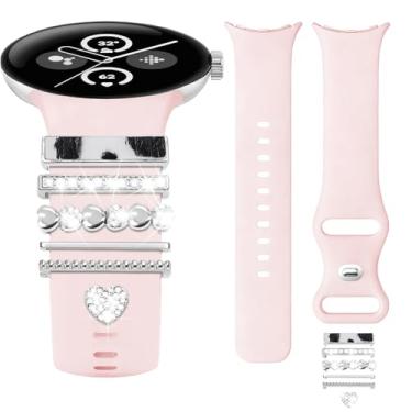 Imagem de HAYONLIY Pulseiras de silicone femininas de silicone compatíveis com Google Pixel Watch 4/3 de 41 mm/Pixel Watch 2/1, lindas pulseiras decorativas