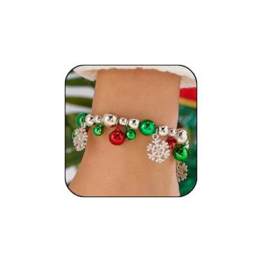 Imagem de INENIMARTJ Pulseiras femininas com contas de Natal, vermelho, verde, prata, pérola, boneco de neve, Papai Noel, flocos de neve, pingente de sino, pulseira de Natal, berloque, joia de Natal para