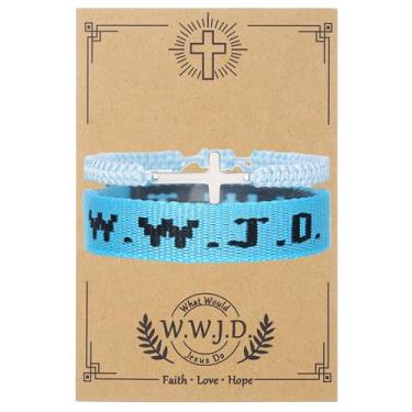 Imagem de COLORFUL BLING WWJD Pulseira trançada com contas WWJD combinando proteção para casais presentes cristãos religiosos inspiradores O que Jesus faria, pulseiras de amizade, presente para mulheres e