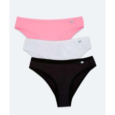 Imagem de Kit 3 Calcinhas Tanga Delcotton-73123, Rosa, Preto, M