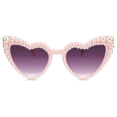 Imagem de Óculos de sol de coração para mulheres, óculos de sol bonitos e clássicos com proteção para os olhos, Rosa pérola, Grey lenses