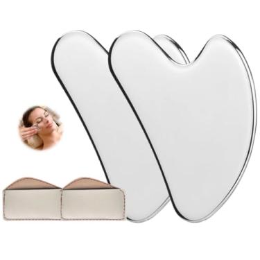 Imagem de Gua Sha Ferramentas faciais Guasha de aço inoxidável para rosto metal Gua Sha massagem na pele Guasha ferramenta de beleza para olhos corporais massageador cuidados com a pele presentes de dia das