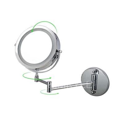 Imagem de Espelho de Maquiagem Espelho de Barbear Montado na Parede Espelhos de Banheiro Maquiagem Vanity Ampliação Redondo LED Espelho Regulador 5X 7 Polegadas Dois Lados