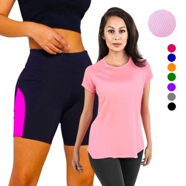 Imagem de Kit Conjunto CAMISETA Blusinha DRY + SHORT LEG Legging REDINHA Suplex Corrida Academia Fitness 635-Feminino