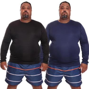 Imagem de Kit 2 Camiseta Masculina Plus Size Manga Longa Dry Proteção Solar UV Térmica Treino Camisetas-Masculino