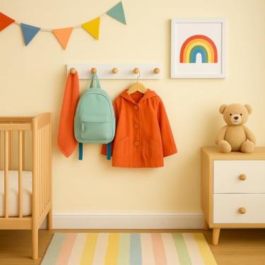 Imagem de Cabideiro de Parede com 5 Ganchos, 40 cm, MDF Laminado, Suporta até 5 kg, para Quarto, Sala e Banheiro