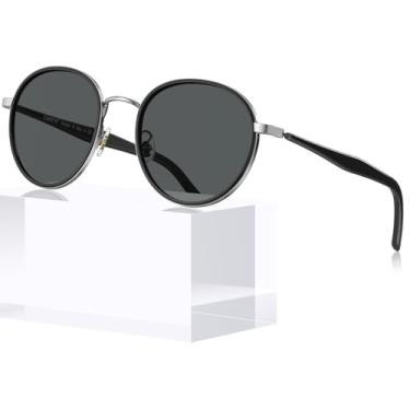 Imagem de Óculos de Sol CARFIA Feminino - Armação Mista Redonda Retrô com Lentes Polarizadas e Proteção UV - Ideal para Dirigir