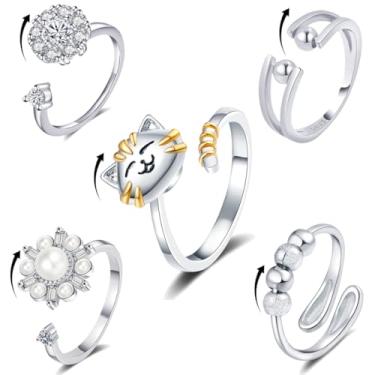 Imagem de Bling Toman Anéis fidget para ansiedade, anel giratório de foco feminino, anel discreto para alívio do tédio, presente de noivado, Metal, Zircônia cúbica