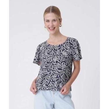 Imagem de Blusa Feminina Estampa Folhas Manga Curta Marisa-65000, Azul, P