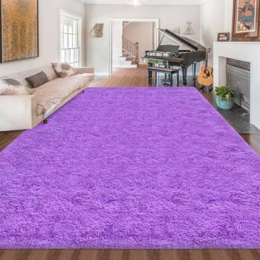 Imagem de ZJYeRug Tapetes de 2,4 x 3 m para sala de estar, tapete felpudo roxo para quarto de menina 2,4 x 3 m embaixo da cama, tapete antiderrapante grande fofo para sala de jogos, tapete macio de pelúcia para