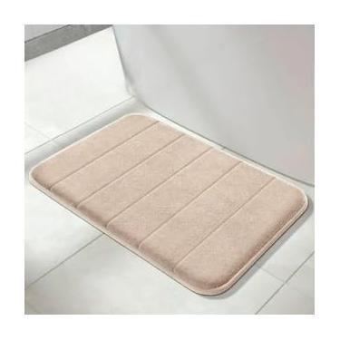 Imagem de Kit 2 Tapetes de Banheiro Antiderrapante Super Soft 60x40cm – Tapete de Banho Absorvente Macio Luxo (LISTRAS BEGE)