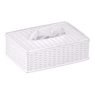 Imagem de Porta Guardanapos Retangular em Plástico Resistente Estilo Rattan para Mesa Cozinha e Bar (Branco,Kit 3 Unidades)