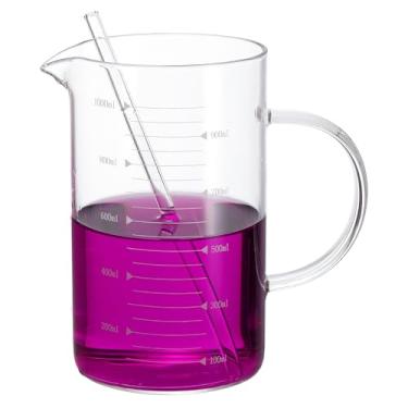 Imagem de PATIKIL Copo medidor de vidro de 1000 ml, copo de vidro borossilicato, copos graduados de medição líquida com bico em forma de V de canudo para cozinha, bebendo, restaurante, balança impressa em