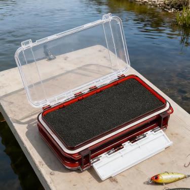 Imagem de Caixa organizadora de armazenamento de iscas de pesca dupla face, impermeável, vermelha, durável, para iscas, anzóis e equipamentos