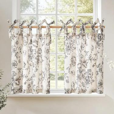 Imagem de Cortinas jinchan Floral Linen Tier 60 cm Farmhouse Cafe 2 painéis