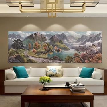 Imagem de Arte de parede em tela rústica vintage Misty Mountain Lake Stone Path - Pôster sem moldura de 30 x 91 cm - Ideia de presente para decoração de casa e escritório para sala de estar, quarto, cozinha e