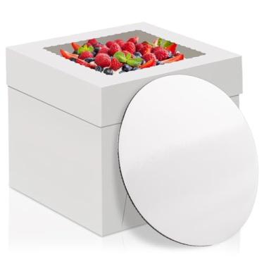Imagem de WINKIO Caixa de bolo com tábuas de bolo, pacote com 10 porta-bolos descartável, recipiente de transporte de bolos, suporte de padaria branco com janela (25, branco, 25 x 25 cm)
