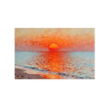 Imagem de Arte de parede paisagem imagem em tela - mar vermelho sol - decoração moderna - impressões de pintura para sala de estar quarto 40 x 65 cm 16 x 26 polegadas sem moldura